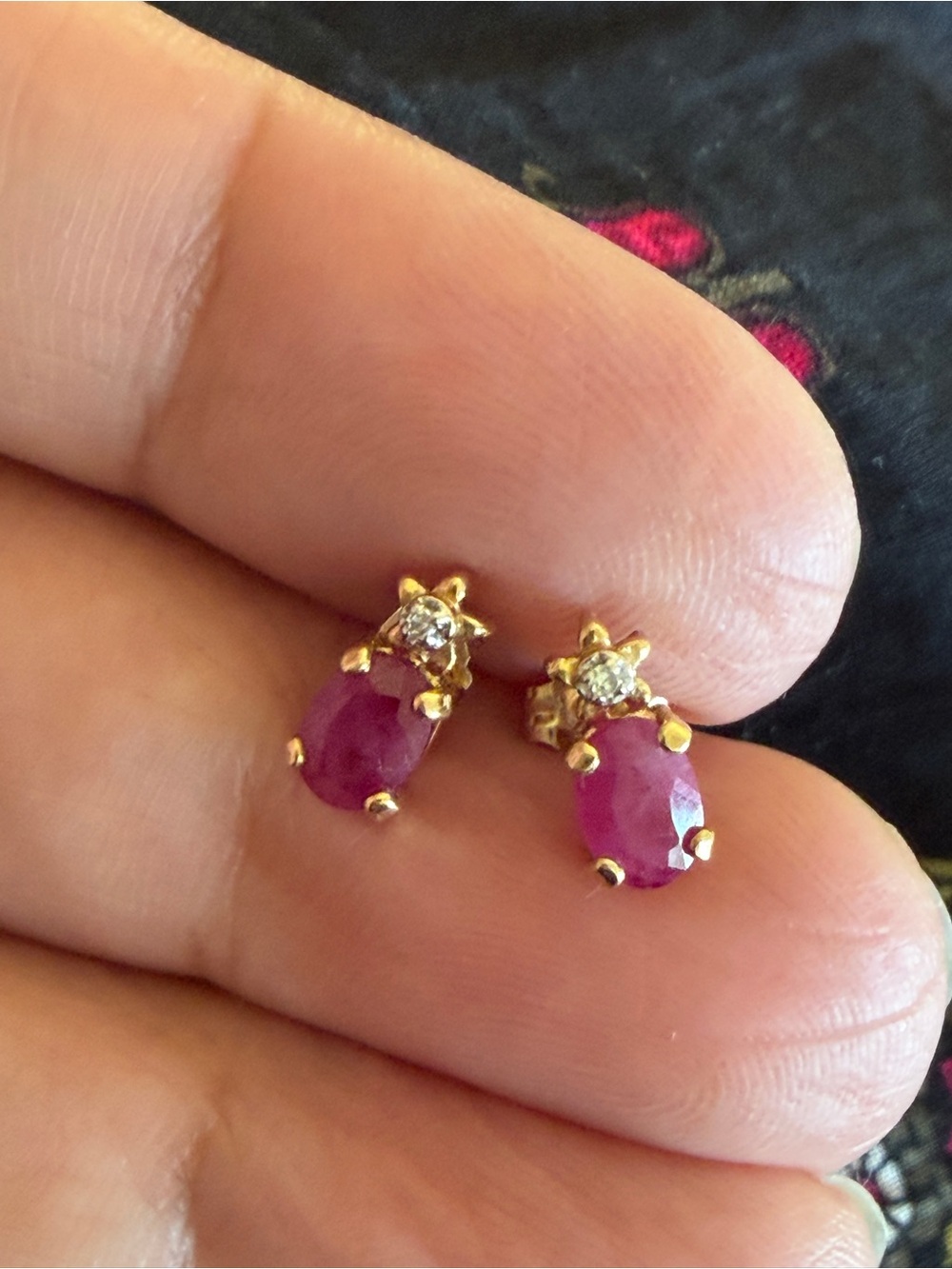 small 14k gold genuine ruby diamond earrings pierced ears